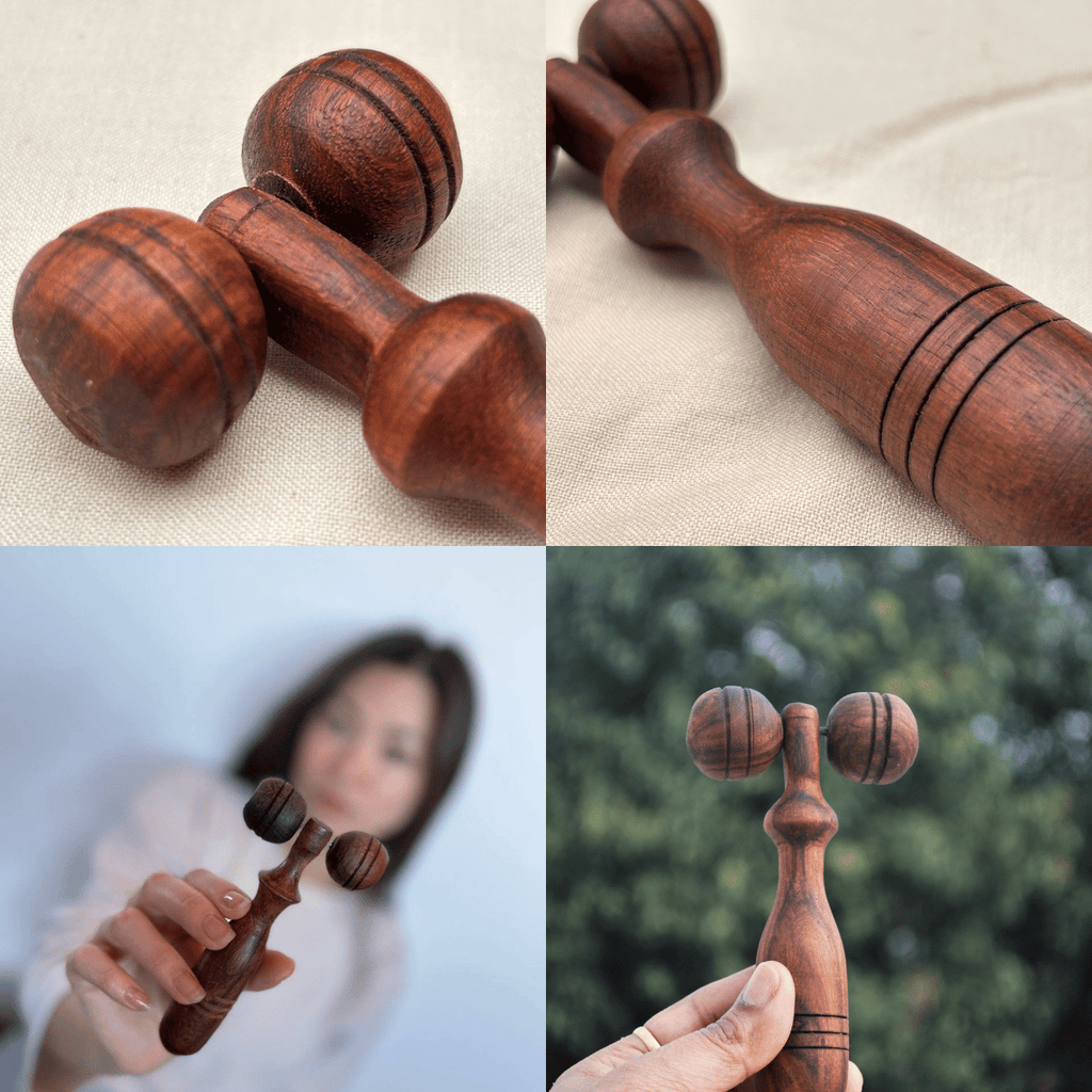 Wooden facial massage roller