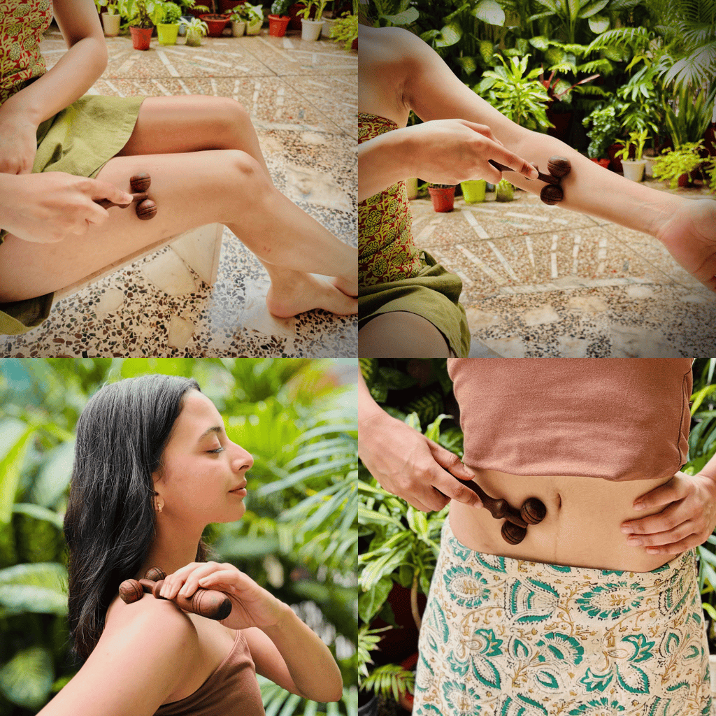 Wooden facial massage roller
